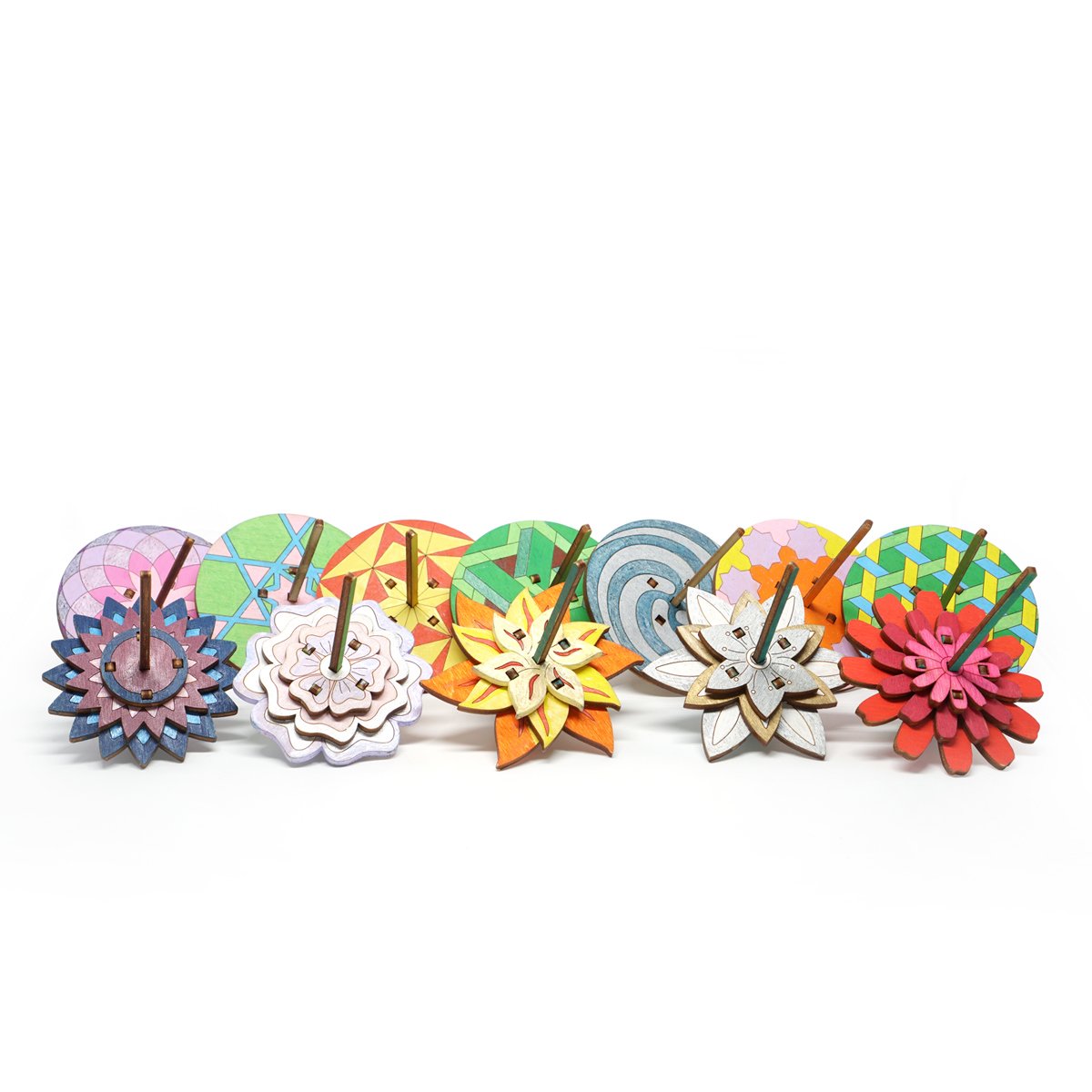 colored circular and flower tops
