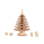 Laser cut Wooden Christmas tree and decorations on a white background