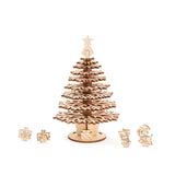 Laser cut Wooden Christmas tree and decorations on a white background
