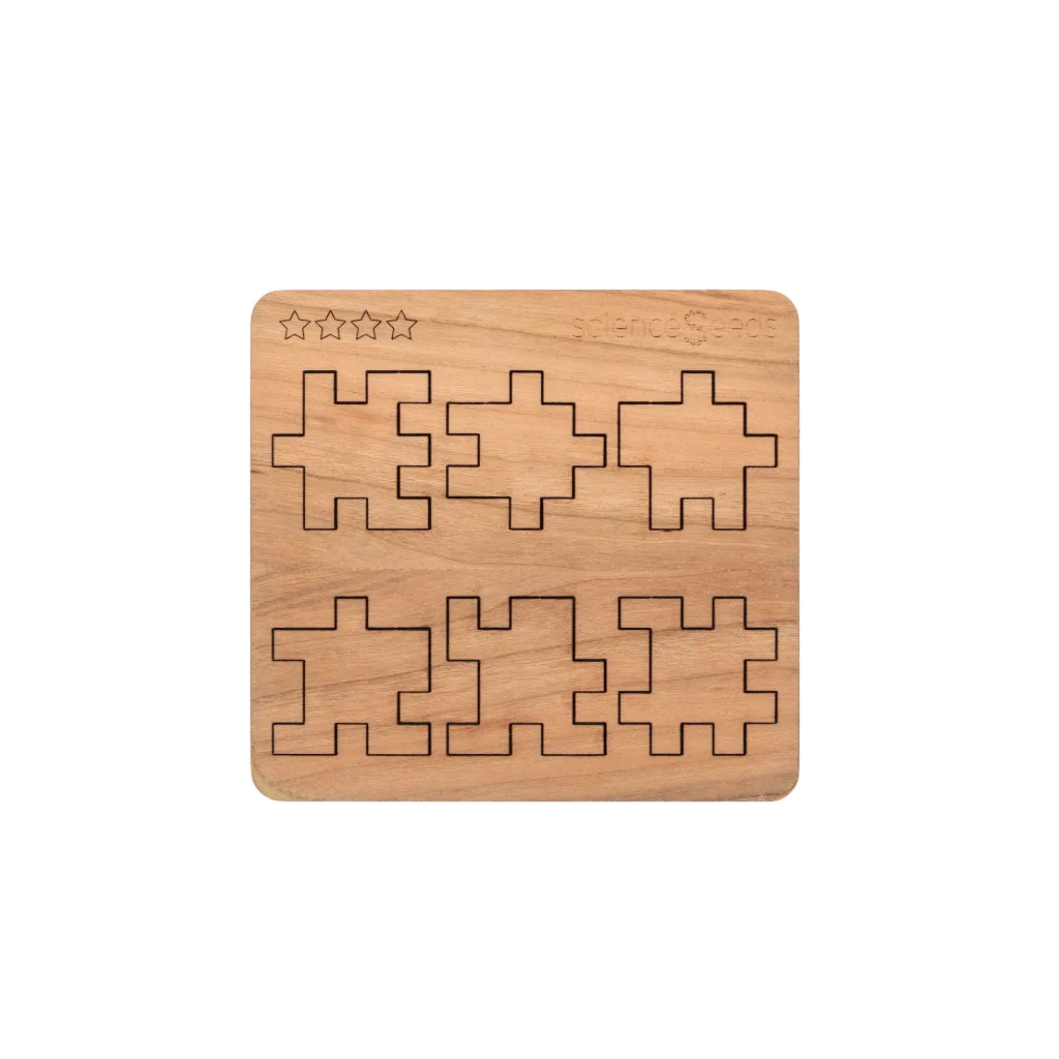 CubeMaster Expert 3D wooden puzzle board showing six laser cut components