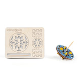 Laser cut model of a toothpick top with a diamond mosaic pattern along with a colored top on a white background, branded 'scienceseeds'.