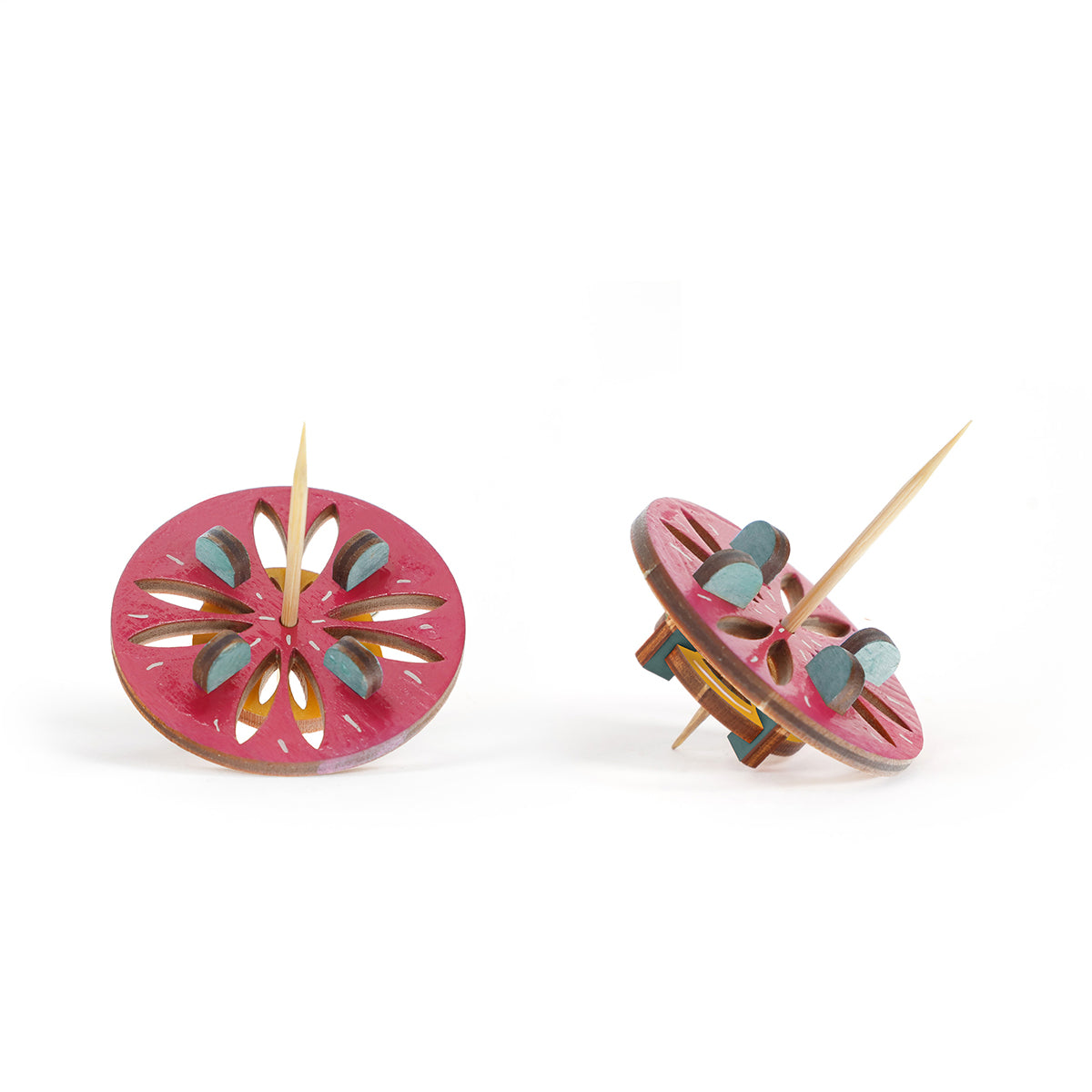 Colored oval patterned toothpick top with front and angled views on a white background