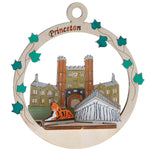 Decorative ornament with 'Princeton' , Blair Hall, Wilson Hall, a tiger on a bench design.